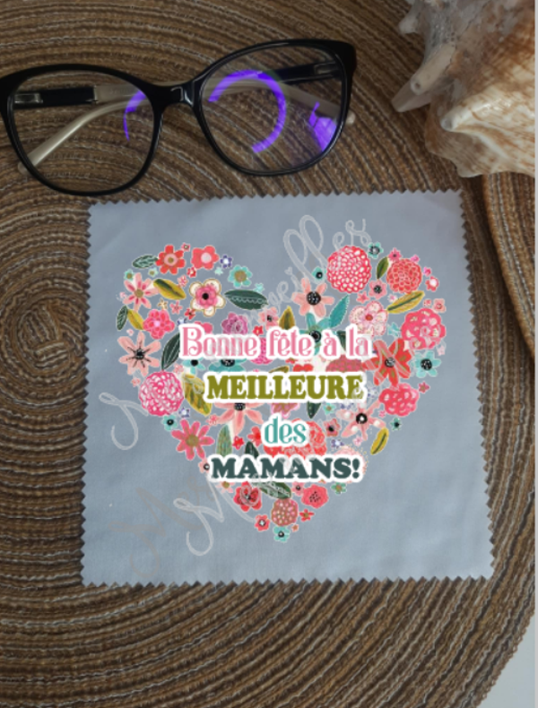 Lingette, chiffon, essuie lunettes micro fibre Maman Cœur Rose