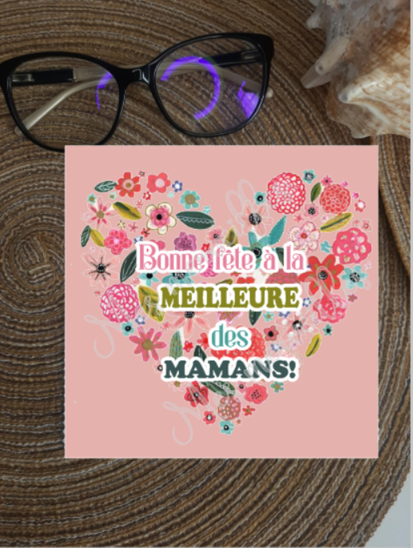 Lingette, chiffon, essuie lunettes micro fibre Maman Cœur Fond Rose