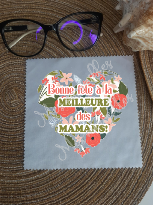 Lingette, chiffon, essuie lunettes micro fibre Maman Cœur Rose Vert