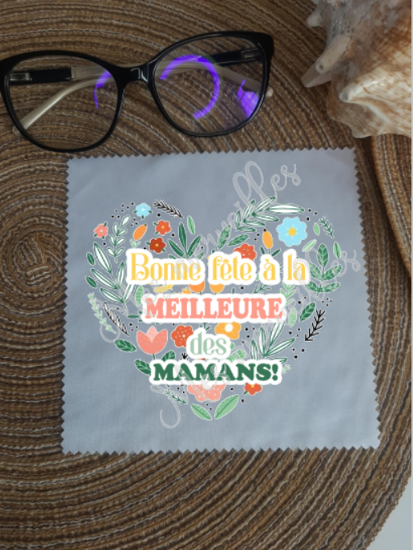 Lingette, chiffon, essuie lunettes micro fibre Maman Cœur Coul