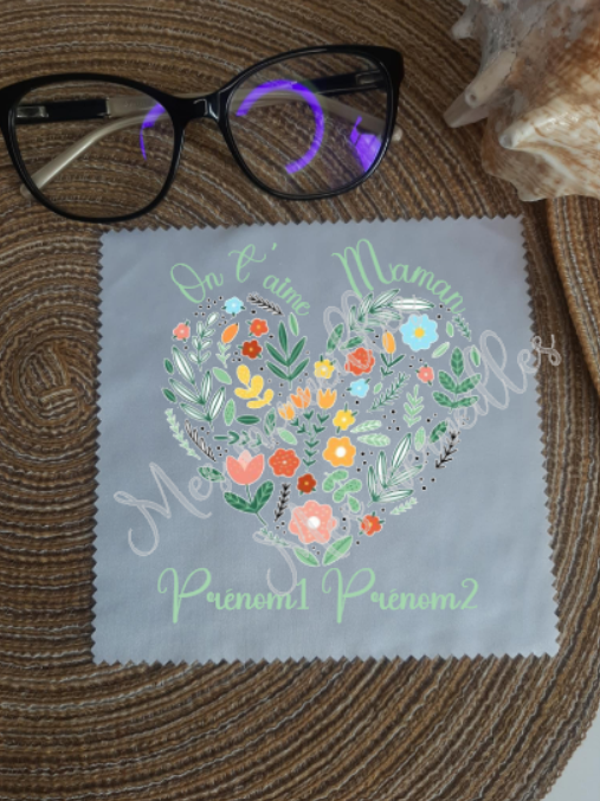 **Lingette, chiffon, essuie lunettes micro fibre Maman Cœur BL