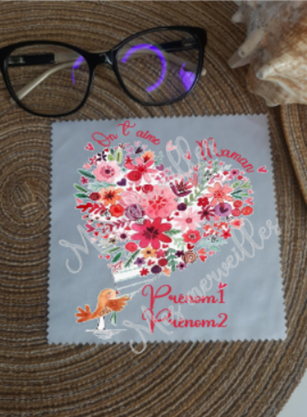 **Lingette, chiffon, essuie lunettes micro fibre MamanOiseauFleur