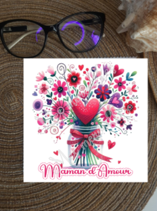 Lingette, chiffon, essuie lunettes micro fibre Maman D'amour Rose