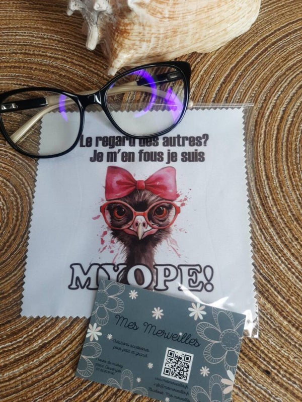 Lingette, chiffon, essuie lunettes micro fibre MYOPE Autruche