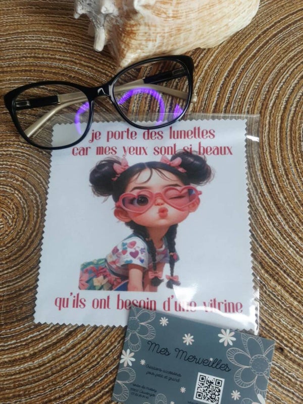 Lingette, chiffon, essuie lunettes micro fibre Mes yeux Fille bisous