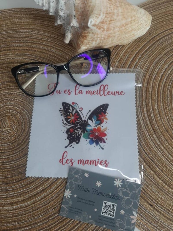 Lingette, chiffon, essuie lunettes micro fibre Mamie Papillon