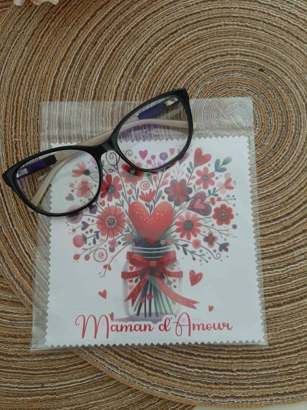 Lingette, chiffon, essuie lunettes micro fibre Maman D'amour Rose