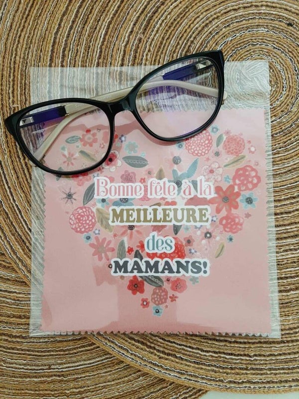 Lingette, chiffon, essuie lunettes micro fibre Maman Cœur Fond Rose