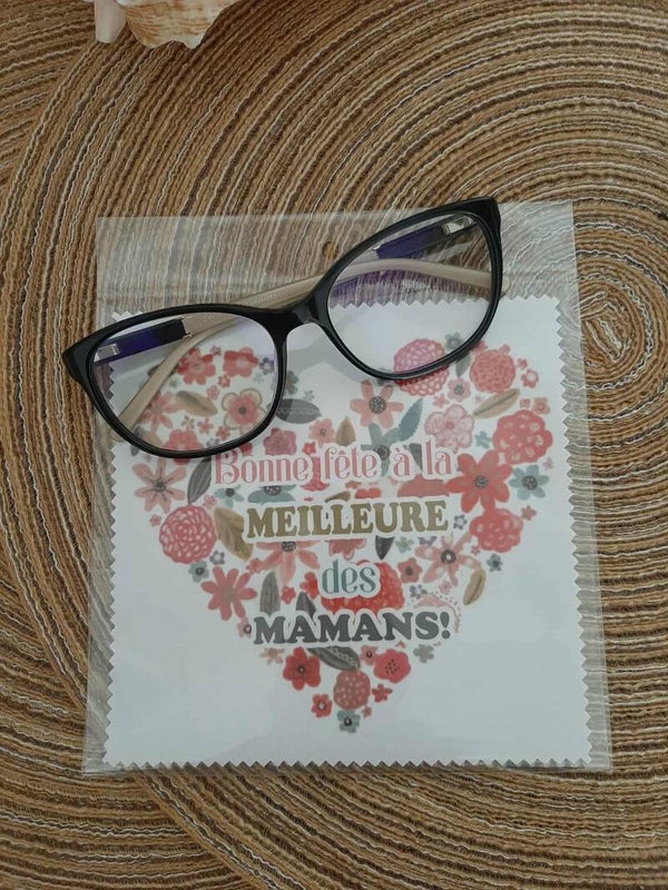 Lingette, chiffon, essuie lunettes micro fibre Maman Cœur Rose Vert