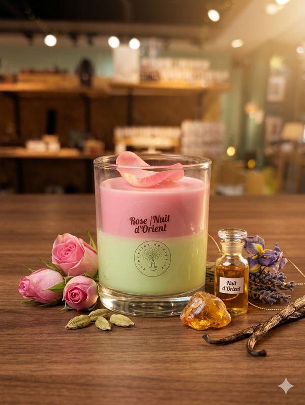 Bougie bi parfum rose / vert