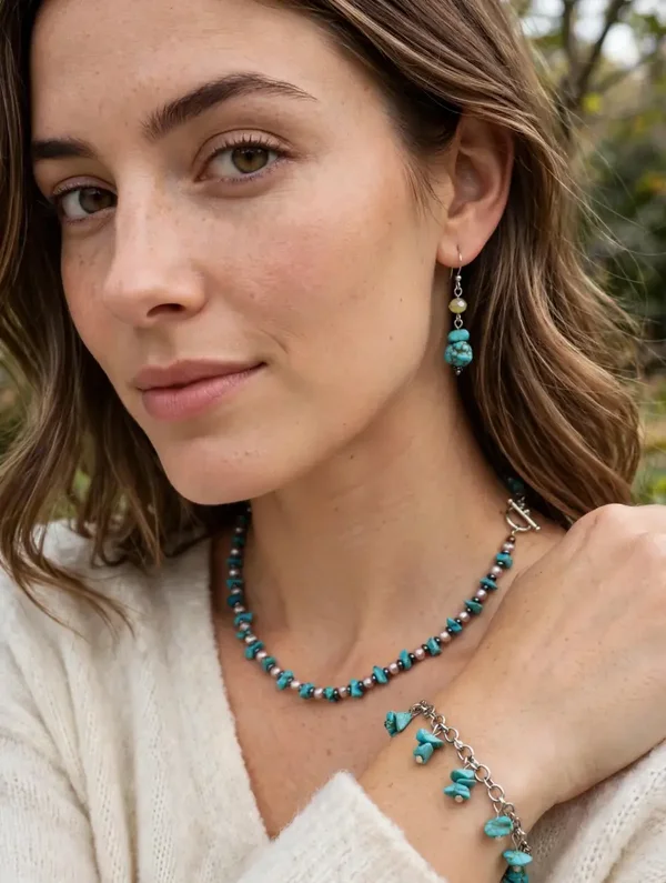 Turquoise Chip & Freshwater Pearl 3-Piece Set