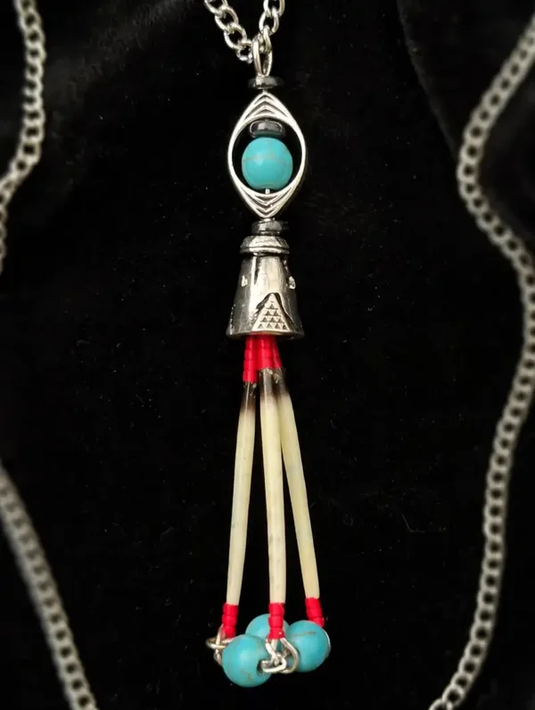 Southwest Sky - Turquoise and Porcupine Quill Lariat Necklace