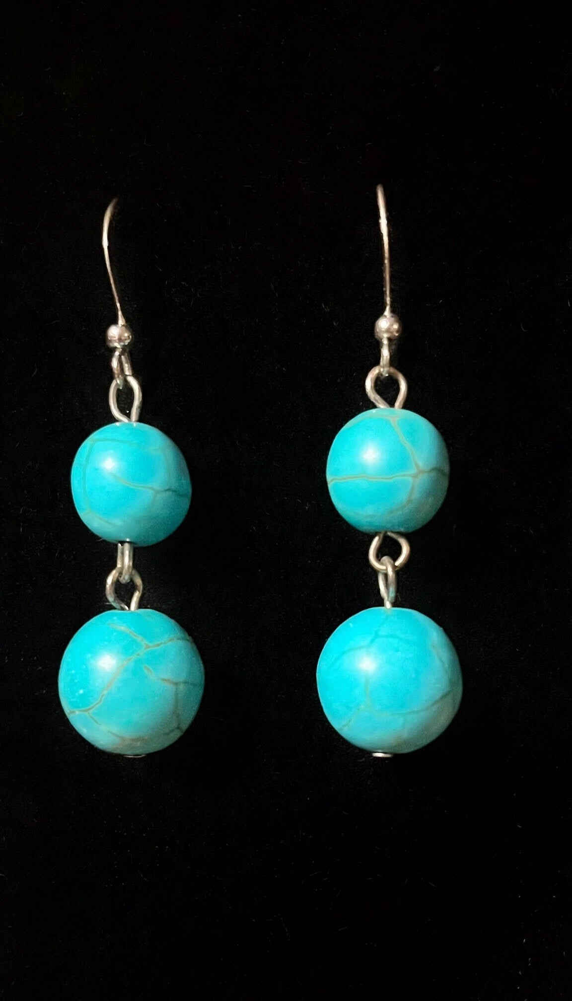 Turquoise Stone Double Drop Earrings - Handmade Dangle Earring