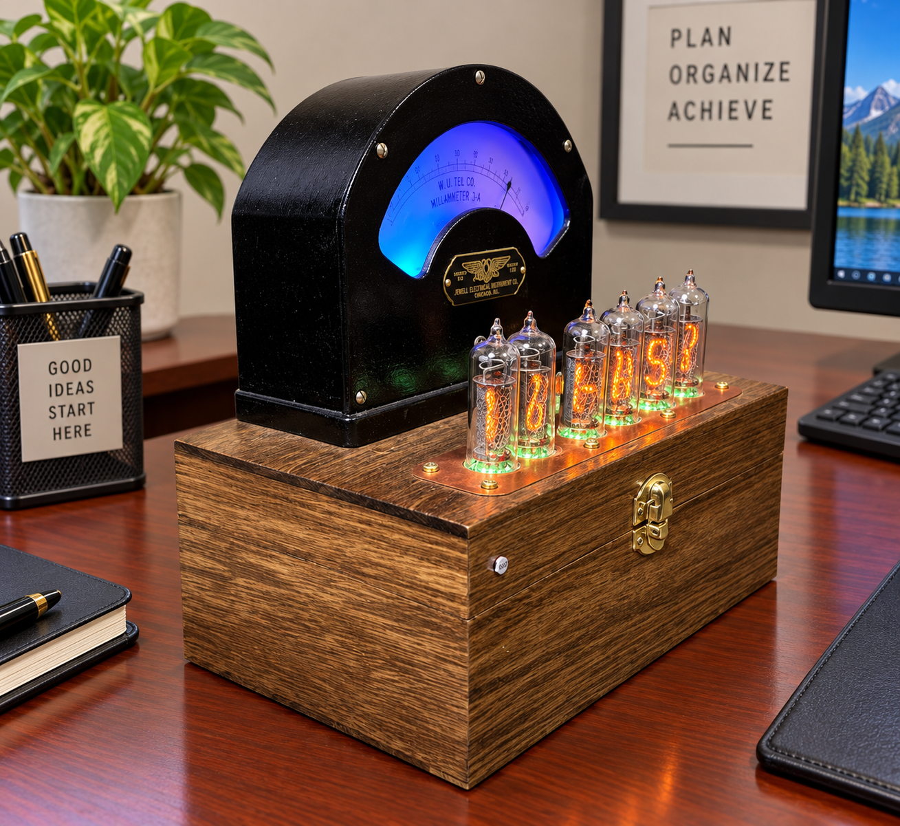 Share IN-14 Nixie Tube Clock Handmade Steampunk Vintage Jewel Meter