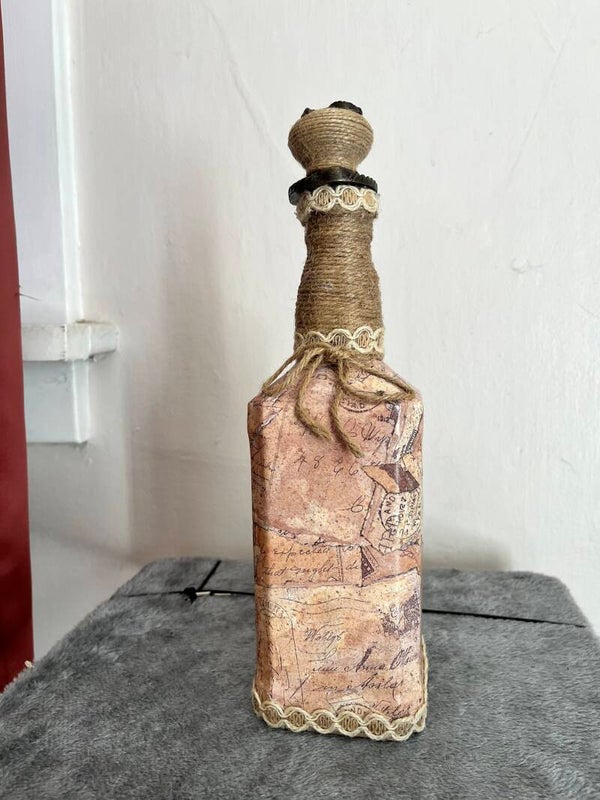 Vintage Script Decorative Bottle - Rustic Farmhouse Bottle Art