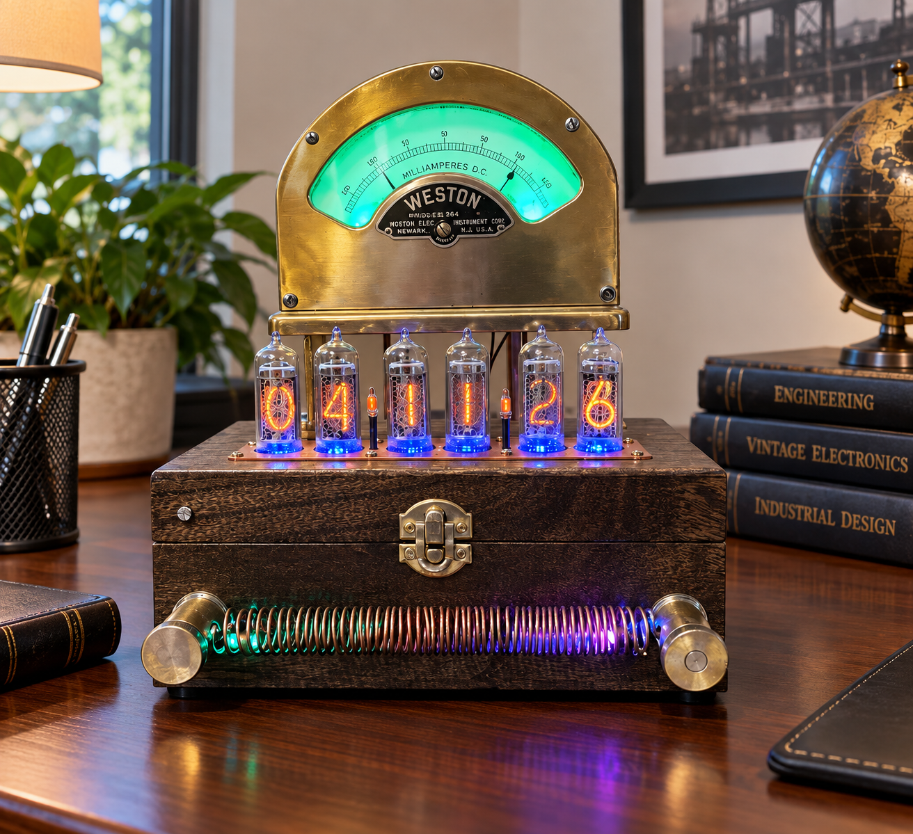 Steampunk Nixie Clock IN-14 Handmade Wood Base RGB USA Made