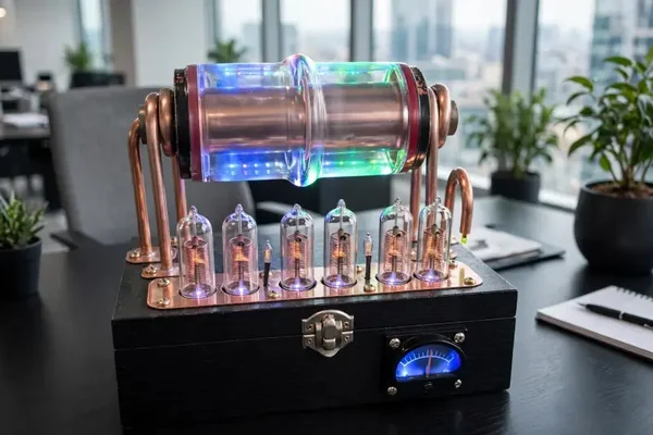 Handcrafted IN-14 Nixie Clock - Steampunk Retro Clock with 30K Vacuum Capacitor and Lighted Meter