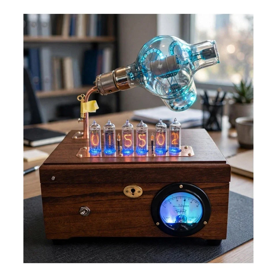 Nixie Clock IN-14 Tubes. Raspberry Pi Pico LED Rings. Steampunk.