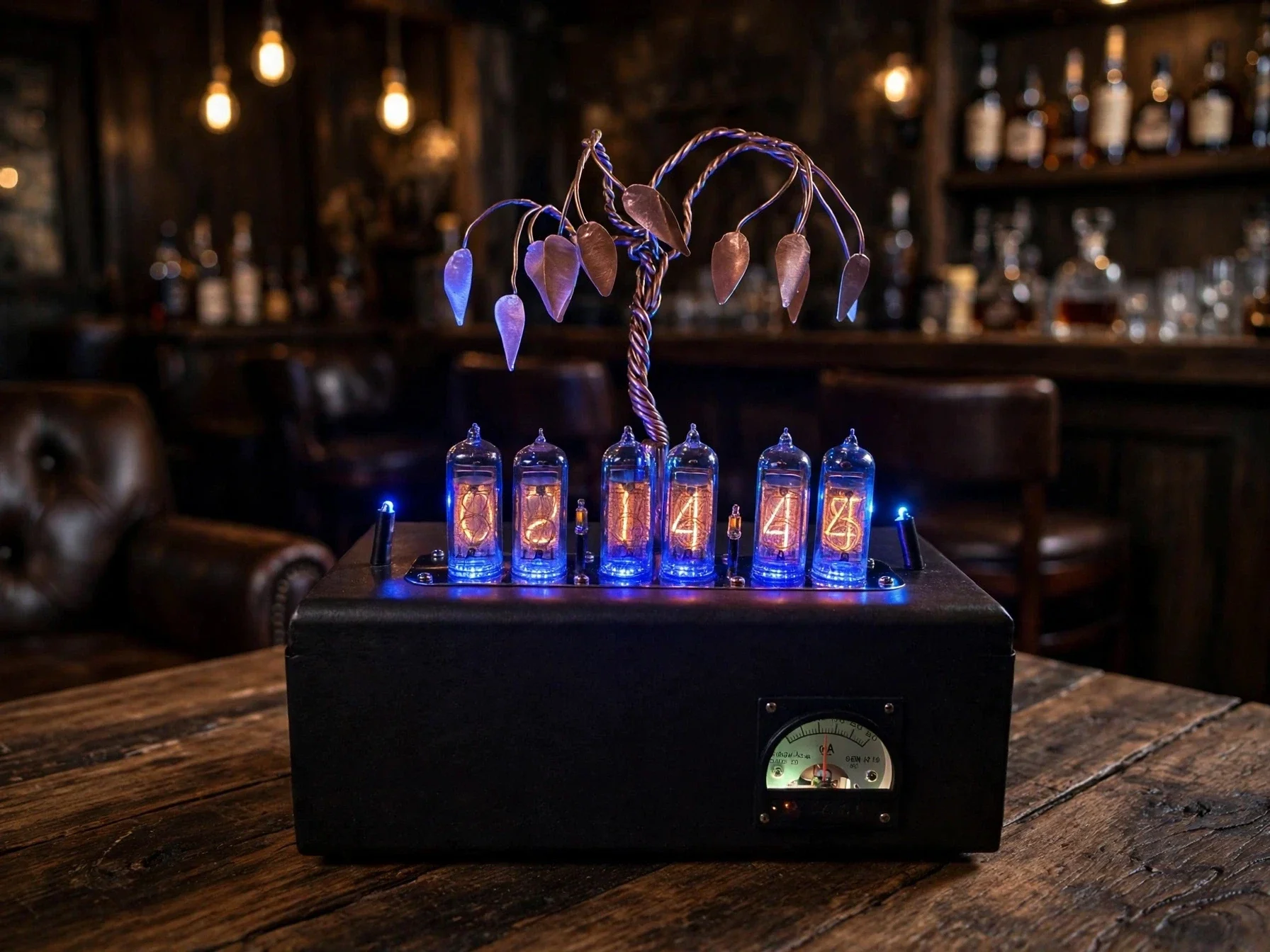 Steampunk Nixie Clock IN-14 - Handmade Copper Tree Sculpture