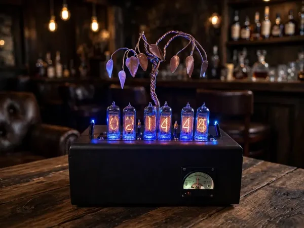 Steampunk Nixie Clock IN-14 - Handmade Copper Tree Sculpture