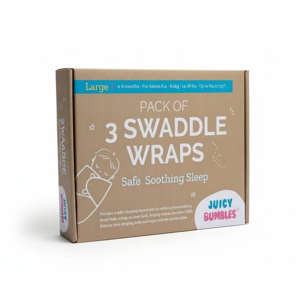 Juicy Bumbles Pack of 3 Baby Swaddles, Grey/White, 4-6 Months