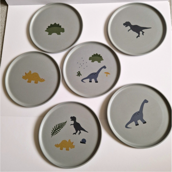 Liewood Patrick Bamboo Plates, 6-Pack - Dino Dove Blue Mix