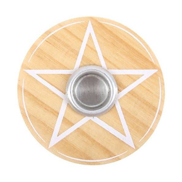 Bougeoir en bois naturel pentacle