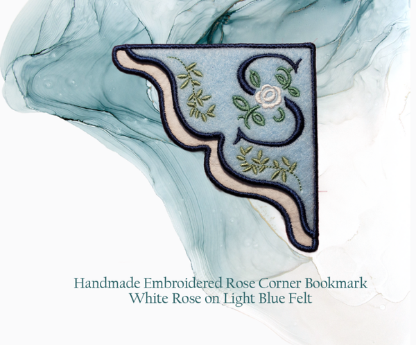 Antique Rose Monogrammed Embroidered Corner Bookmark - Customizable
