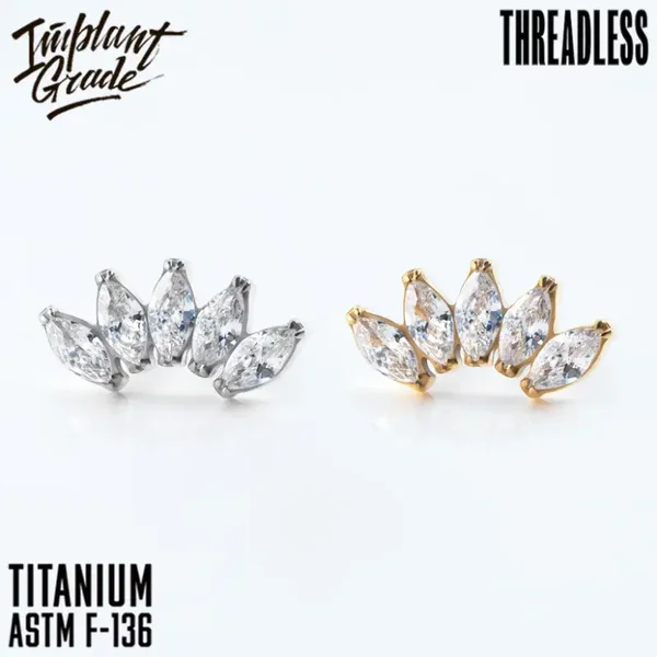 Titanium Threadless ''5 stones marquise'' cluster