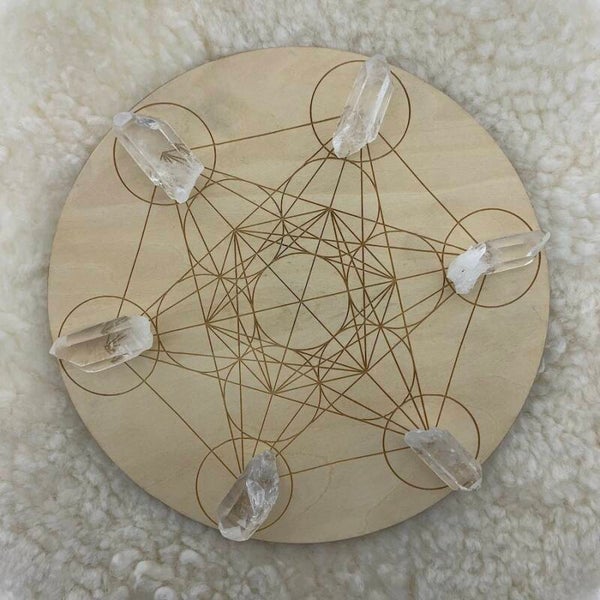 Basis Grid houten bord met bergkristalpunten