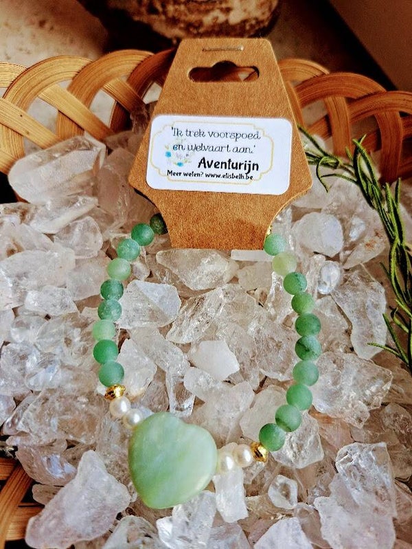 Groene Aventurijn armband 4mm met hartje 1,5 cm aventurijn