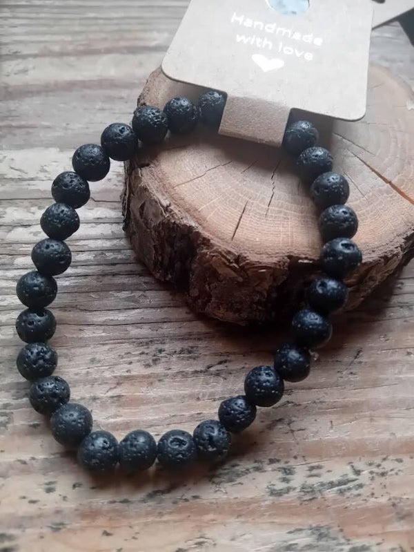 Lavasteen zwart armband ca 20 cm