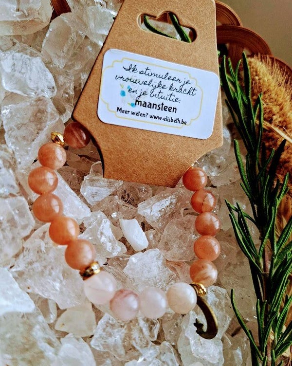 Maansteen armband met bedeltje maan
