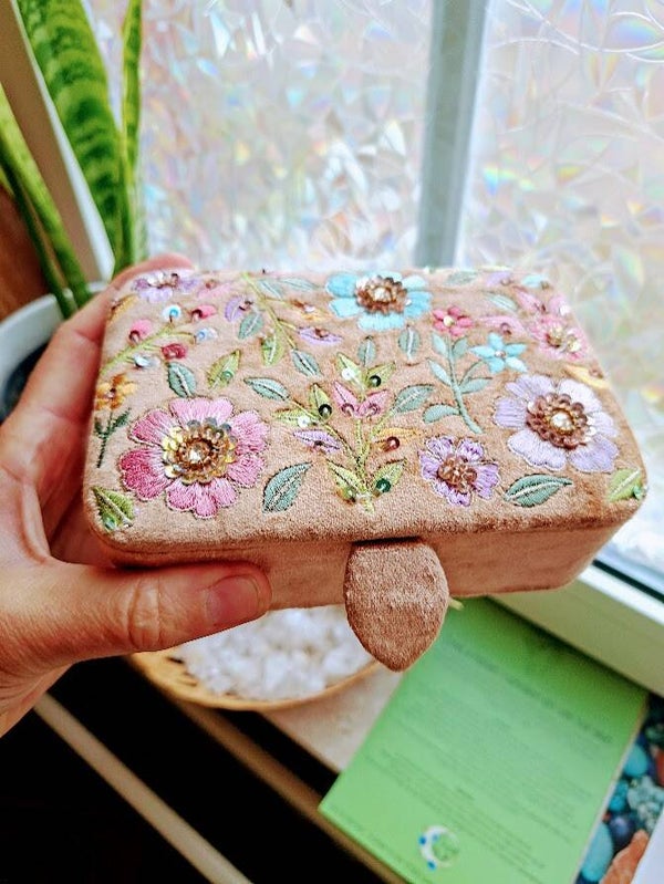 Opbergdoosje Fluweel met bloemetjes roze
