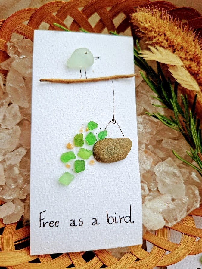 Seaglass wenskaartje Free as a bird