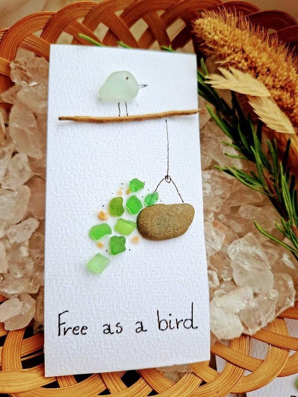 Seaglass wenskaartje Free as a bird