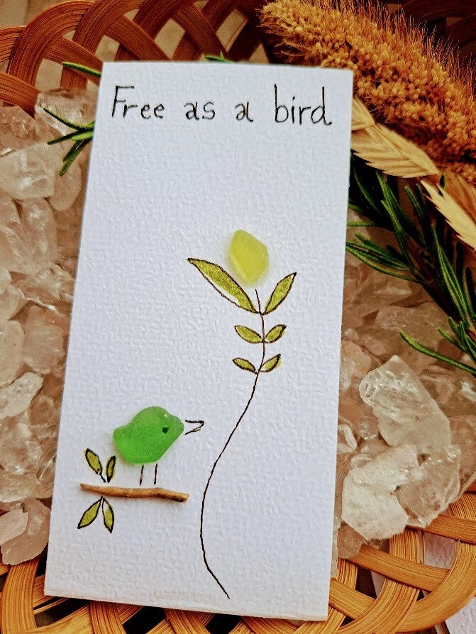 Seaglass wenskaartje Free as a bird