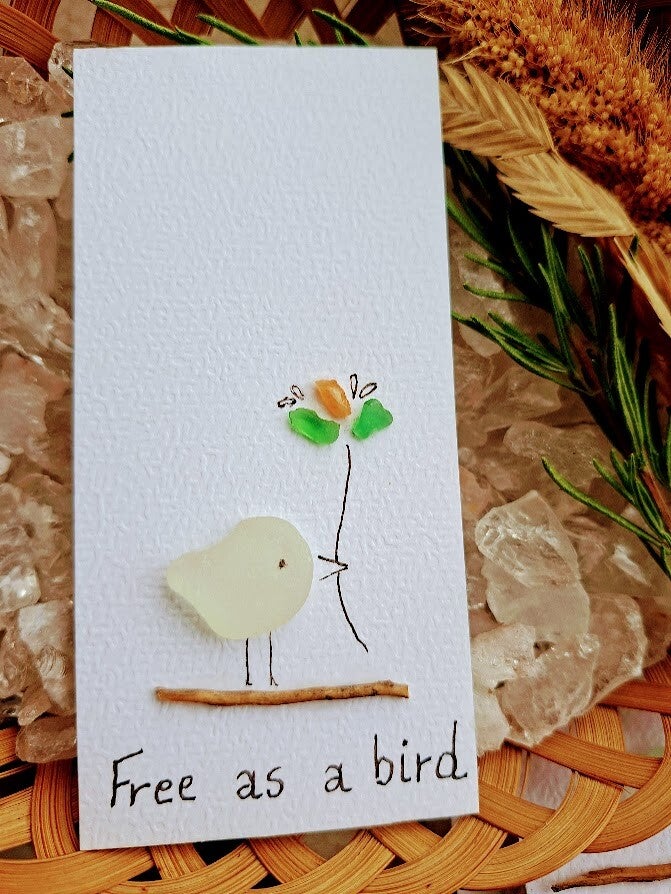 Seaglass wenskaartje Free as a bird