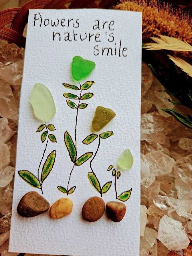 Seaglass wenskaartje Flowers are nature's smile