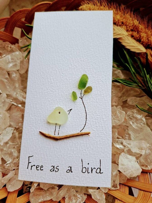 Seaglass wenskaartje Free as a bird