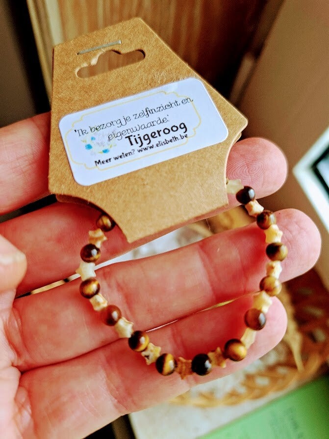 Tijgeroog kinderarmband met sterretjes