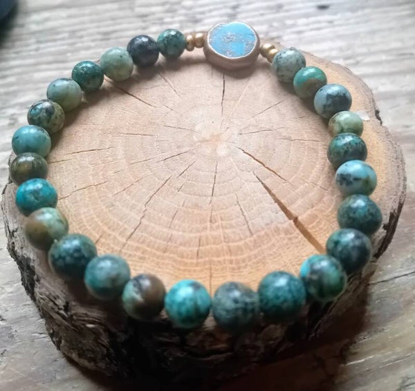 Turkoois armband 4mm met gouden coin van turkoois