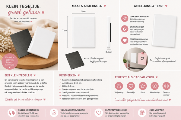 Gepersonaliseerde Keramische Koelkastmagneet – Tegeltje met Naam of Tekst – 5x7 cm – Uniek Cadeau Mama / Papa / Juf / Vriendin