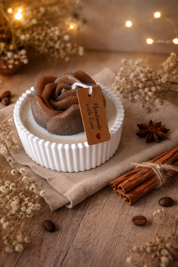 Handgemaakte Sojawas Kaars in Potje – Decoratieve roos