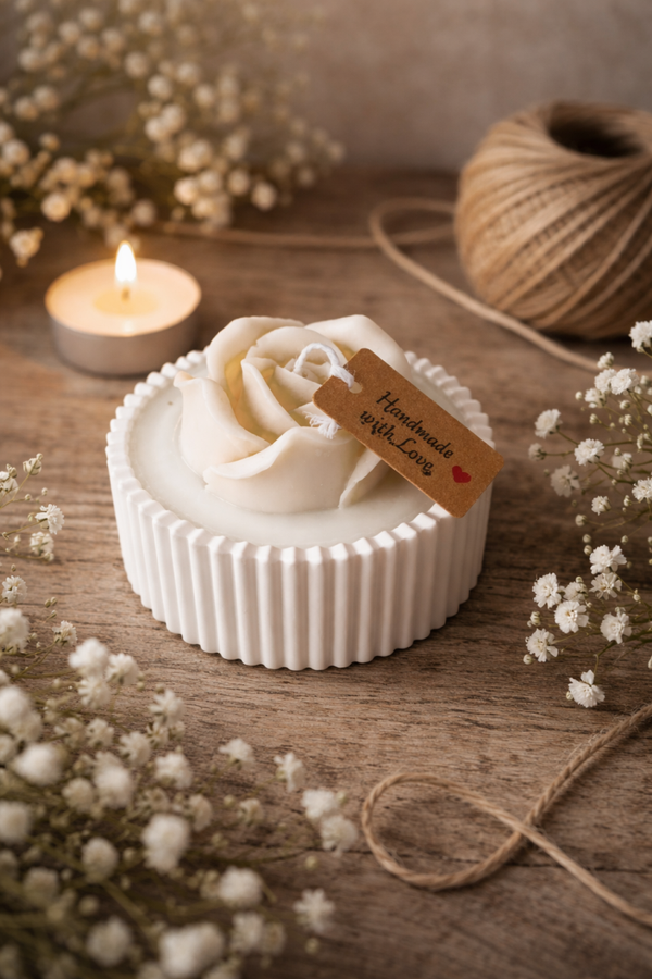 Handgemaakte Sojawas Kaars in Potje – Decoratieve roos