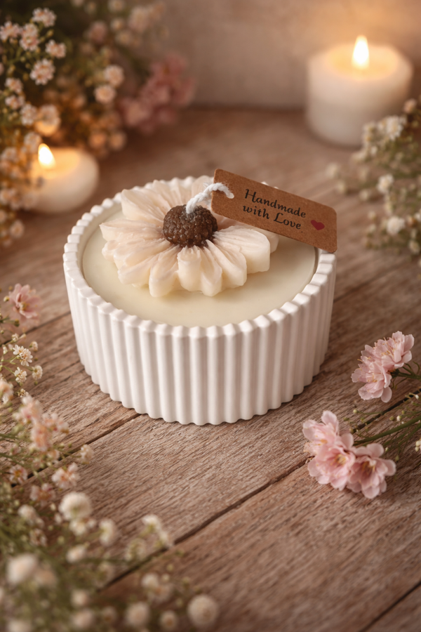 Handgemaakte Sojawas Kaars in Potje – Decoratieve Bloem