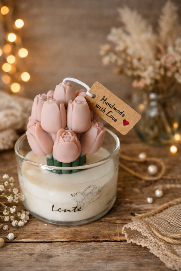 Tulpenboeket kaars beige