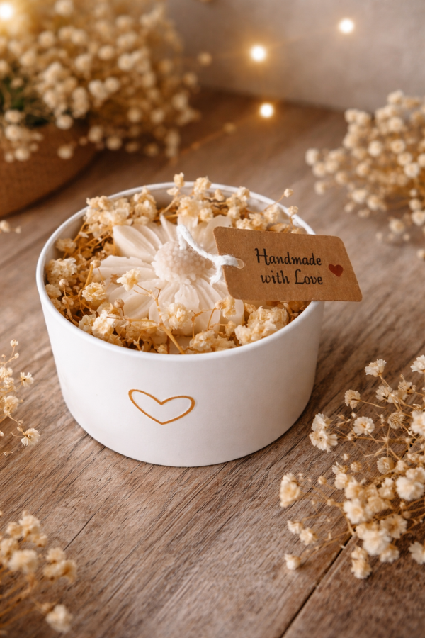 Bloemenkaars in blik met deksel