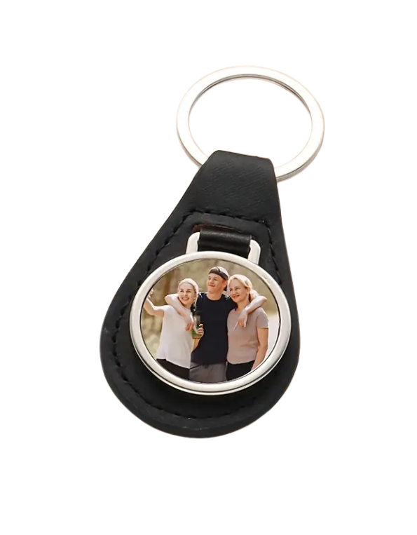 Sleutelhanger rond met leren achterkant