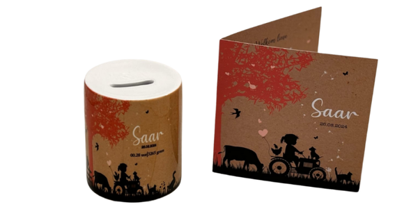 Spaarpot met geboortekaartje bedrukken